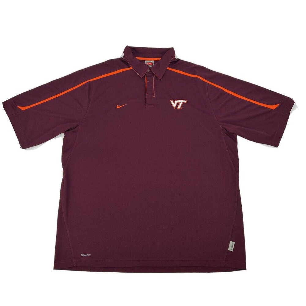 Virginia‎ Tech Hokies Shirt Men's L Maroon Nike Team Short Sleeve Polo FitDry